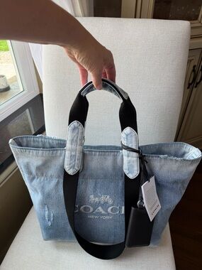 Coach Small Tour Light Indigo Denim Tote with Magic Black Strap - Authentic